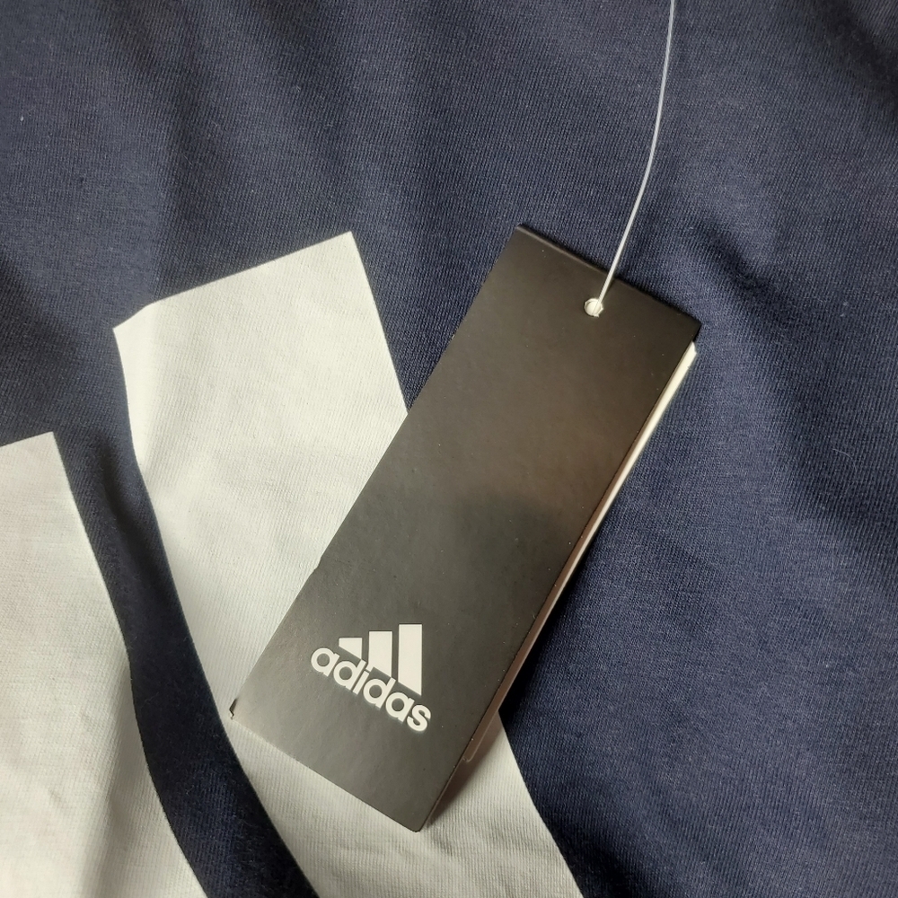 NWT Adidas Amplifier Basic Bos Tee Size Large Navy Blue & White 100% Cotton - Picture 10 of 16